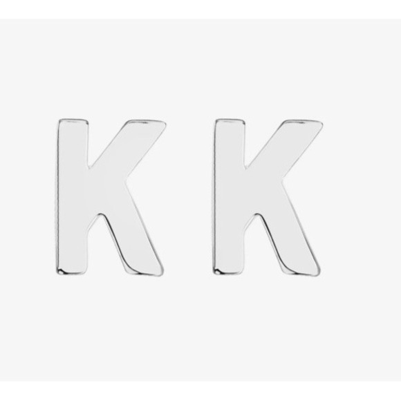 Initial Letter K  Earrings PAVOI 14K  White Gold Plated‎ Sterling Silver NIB - Picture 3 of 7